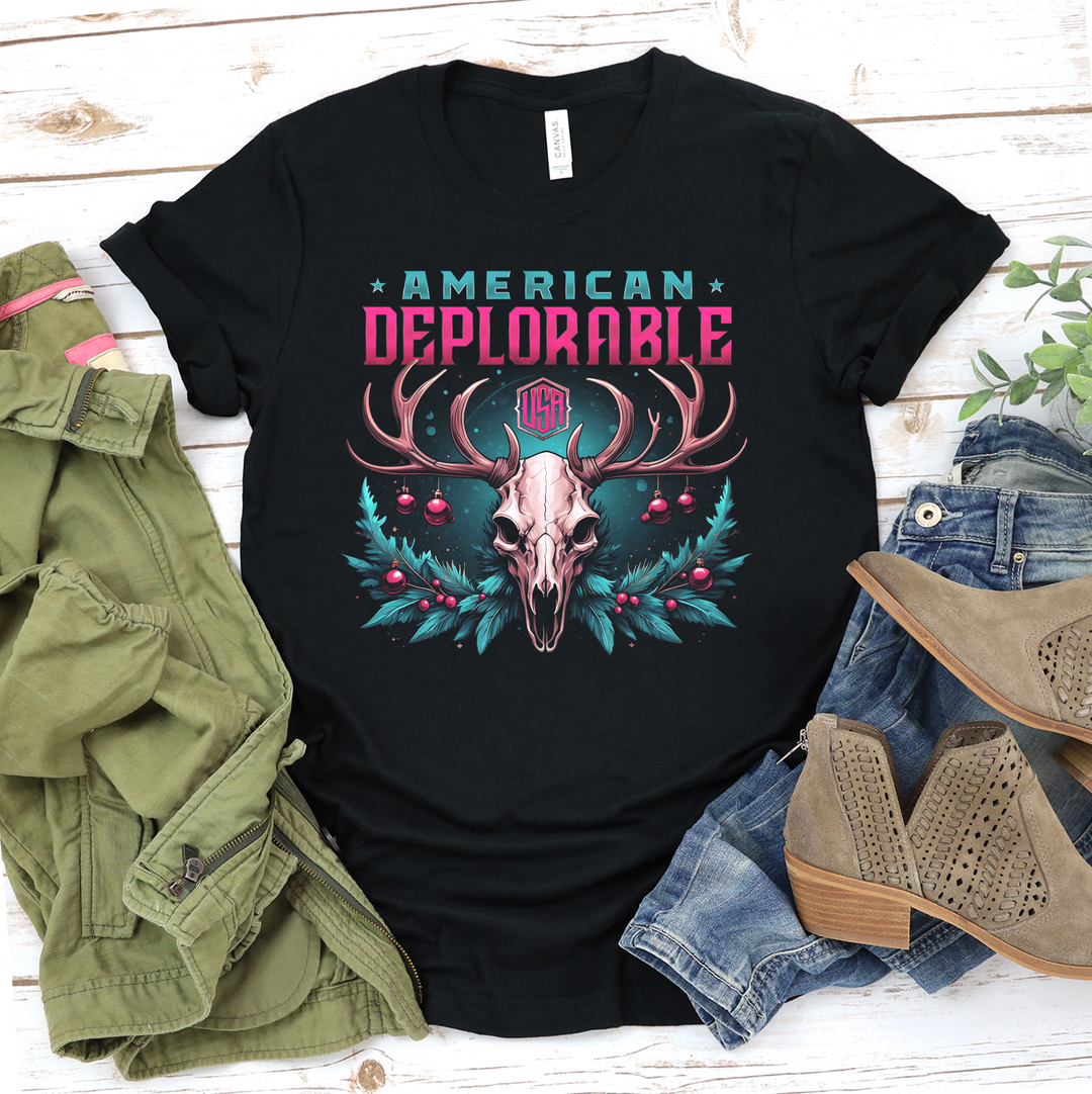 AMERICAN DEPLORABLE - CHRISTMAS DEER SKULL - WOMENS Tee