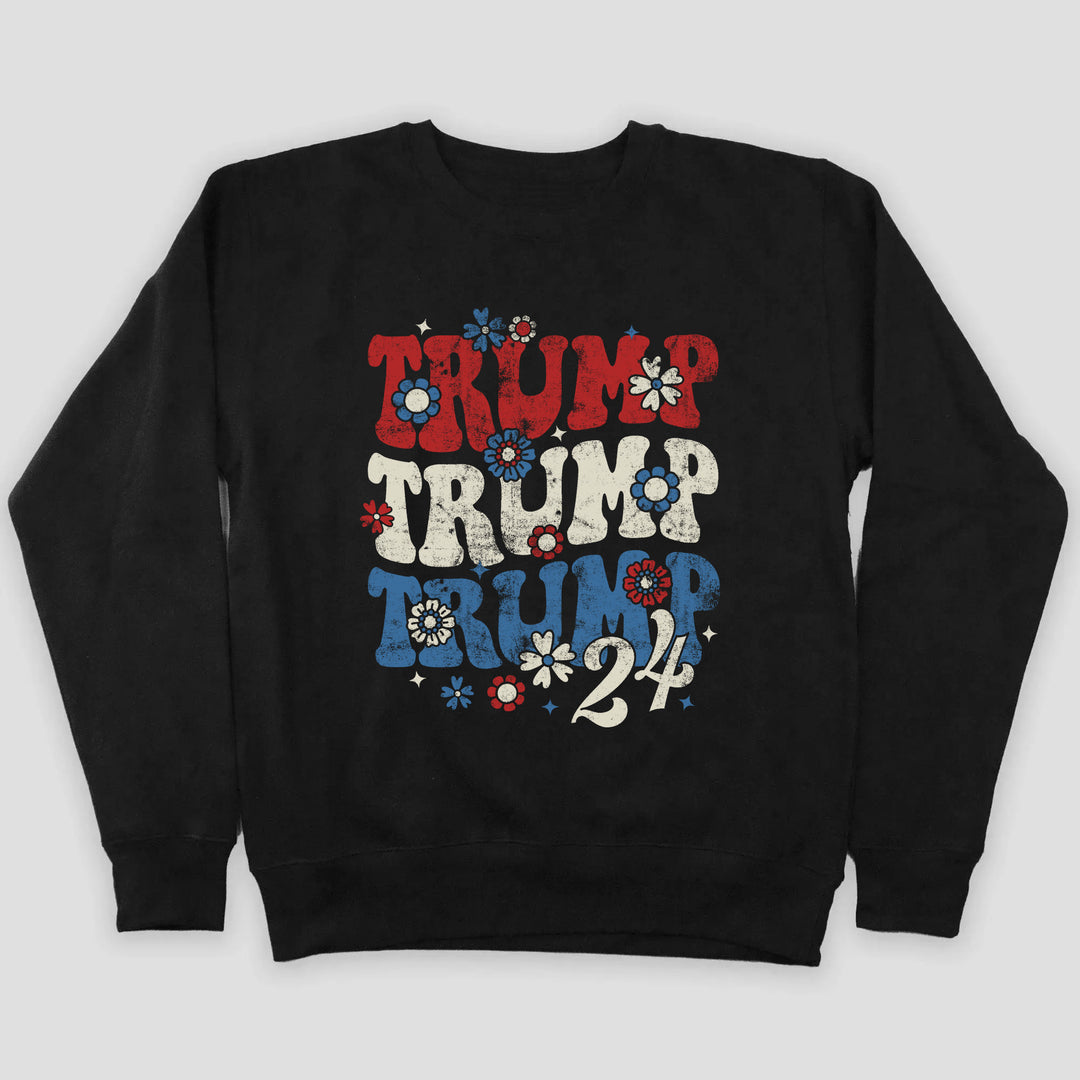 Trump 2024 Flower BLACK Crewneck Sweatshirt