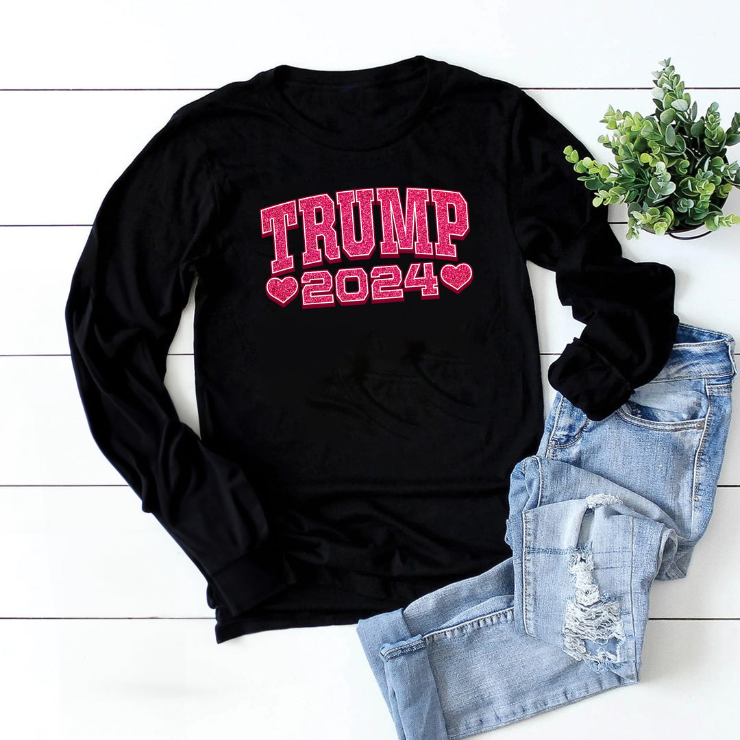 Trump 2024 Pink Glitter Long Sleeve