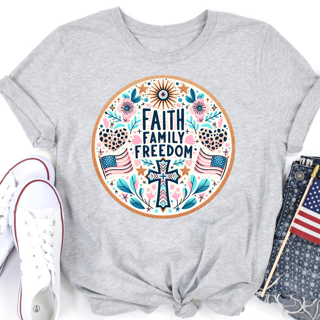 FAITH FAMILY FREEDOM DOODLE WOMENS TSHIRT Tee