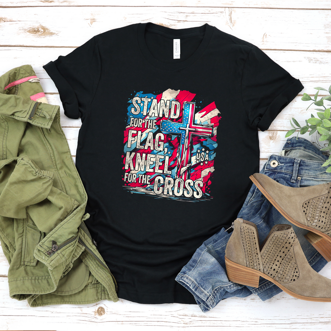 STAND FOR THE FLAG, KNEEL FOR THE CROSS - ILLUSTRATION Tee