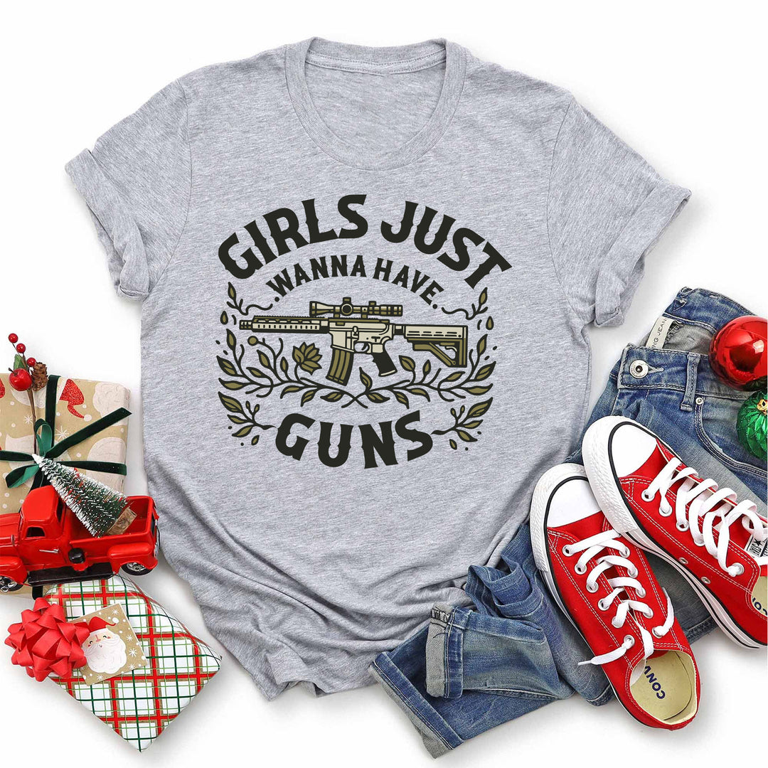 Girls Just Wanna Have Guns Ath Heather Version Tee