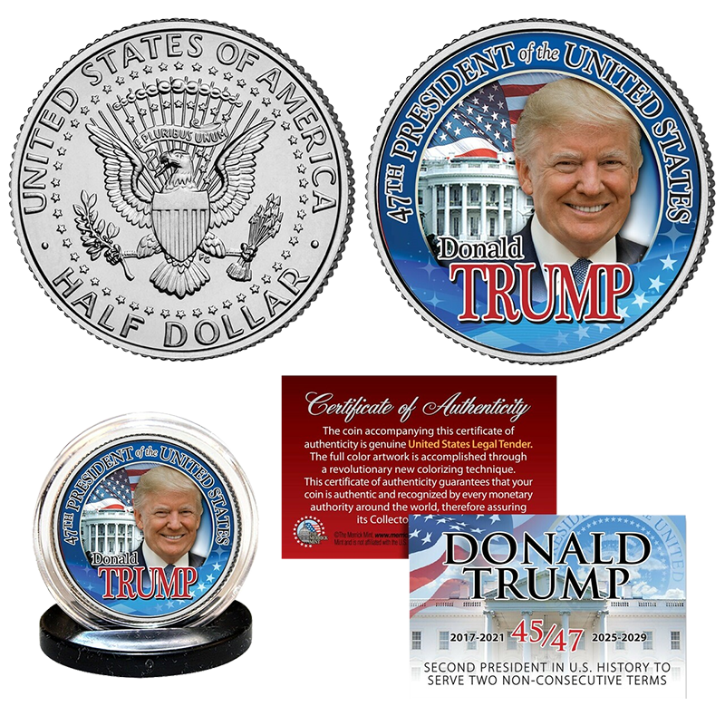 Trump 47th President - Blue Border JFK Half Dollar - 3140