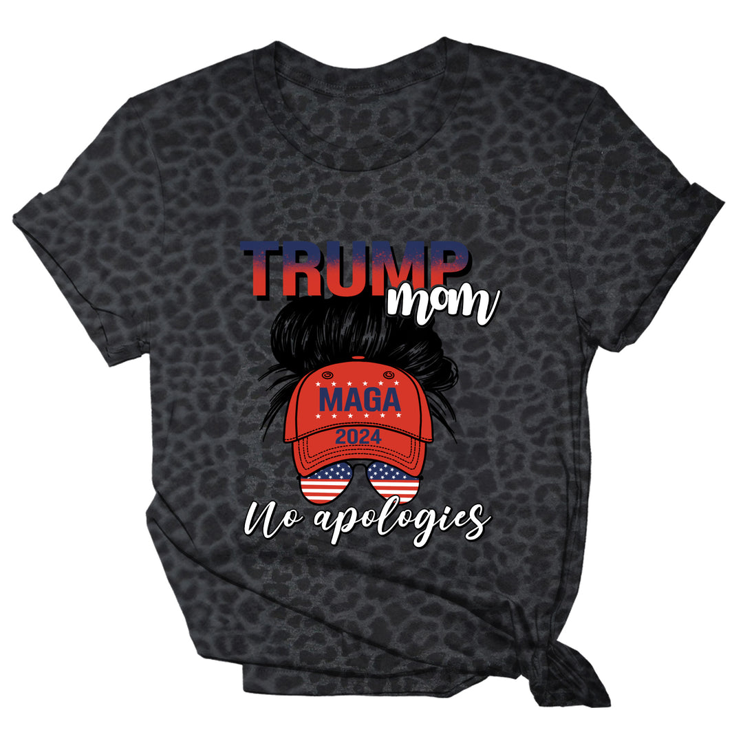 Trump Mom No Apologies Black Leopard Print Women's Shirt Tee