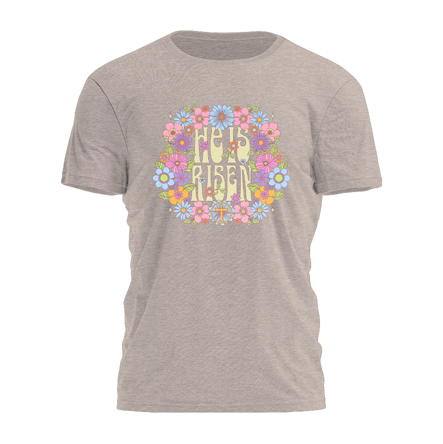 He Is Risen - Easter Groovy Flowers Tee - 3671