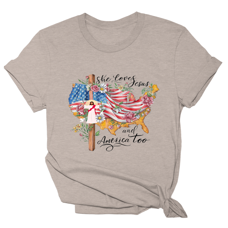 Loves Jesus and America too - Flowery Tee - 3318