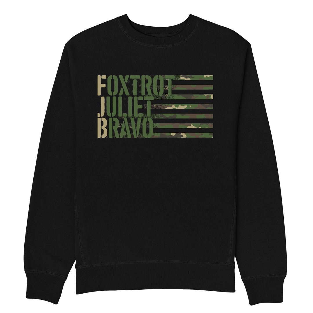 Foxtrot Juliet BRavo On Black Crewneck