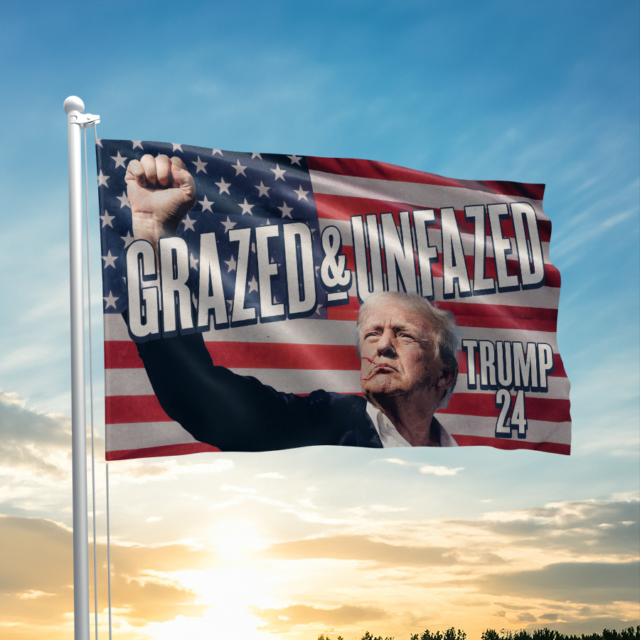 Trump 24 - Grazed & Unfazed - Retro Flag - 2781