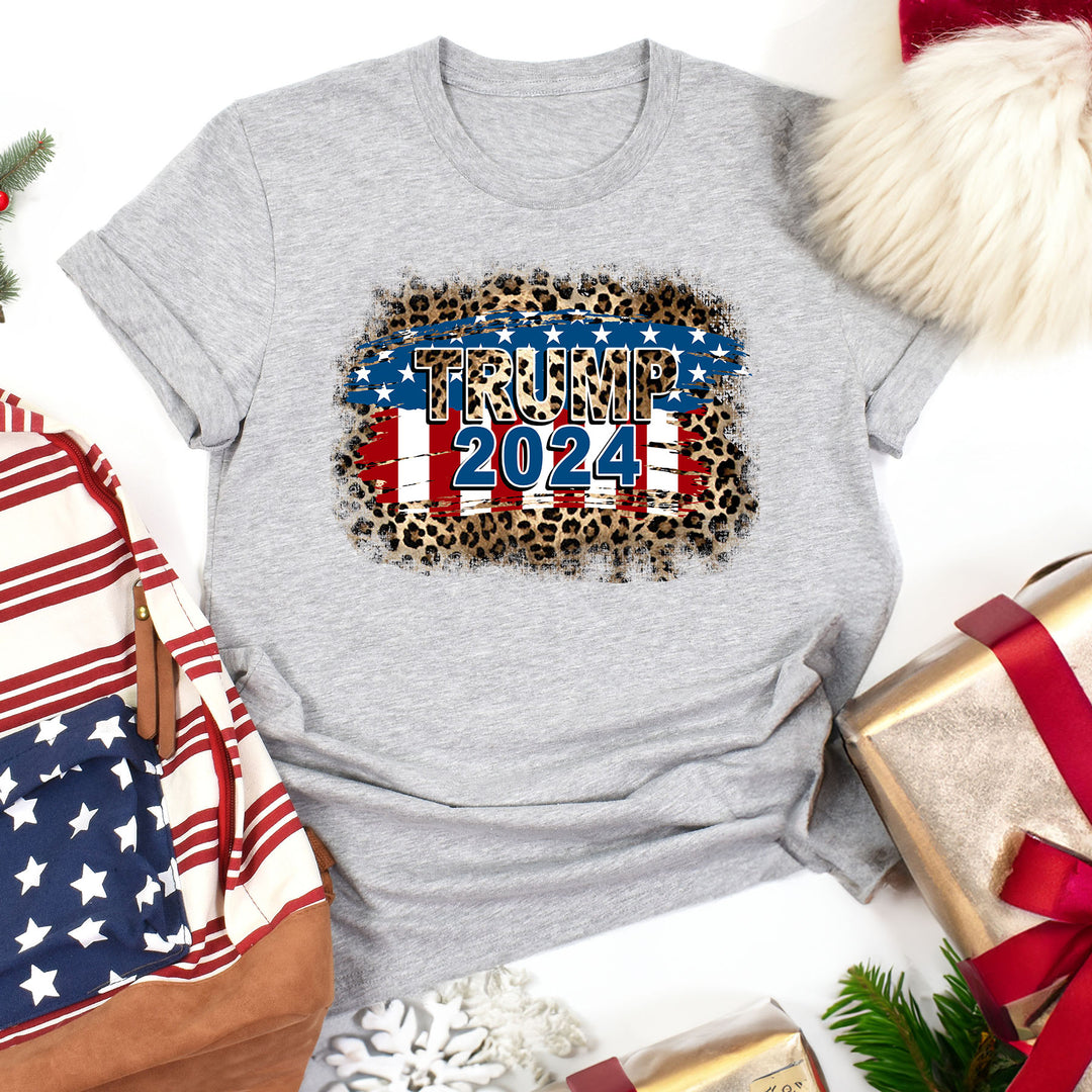 Leopard Print Trump 2024 Stars and Stripes Tee