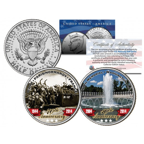 WWII D-Day & Memorial JFK Half Dollar 2-Coin Set