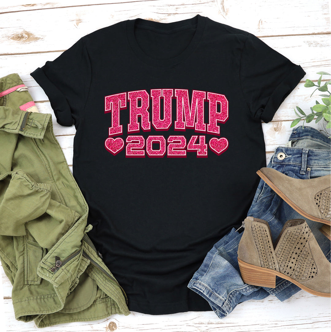 TRUMP 2024 - PINK GLITTER ON BLACK - WOMENS Tee