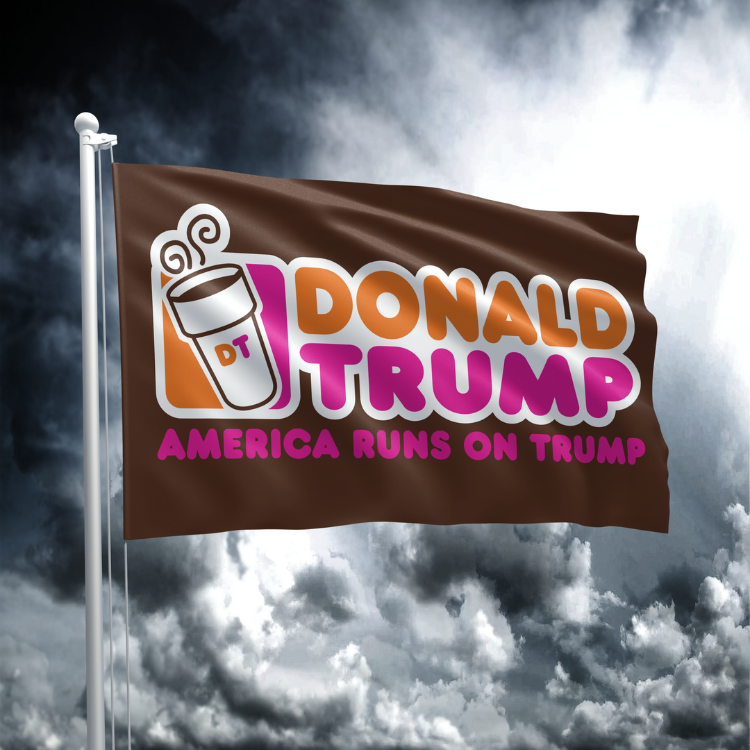 AMERICA RUNS ON TRUMP - FLAG - ORANGE & PINK