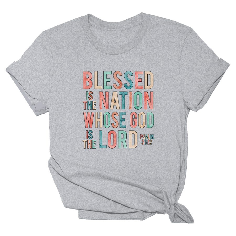 Blessed is the Nation Whose God is the Lord - Watercolor Print - Womens Tee