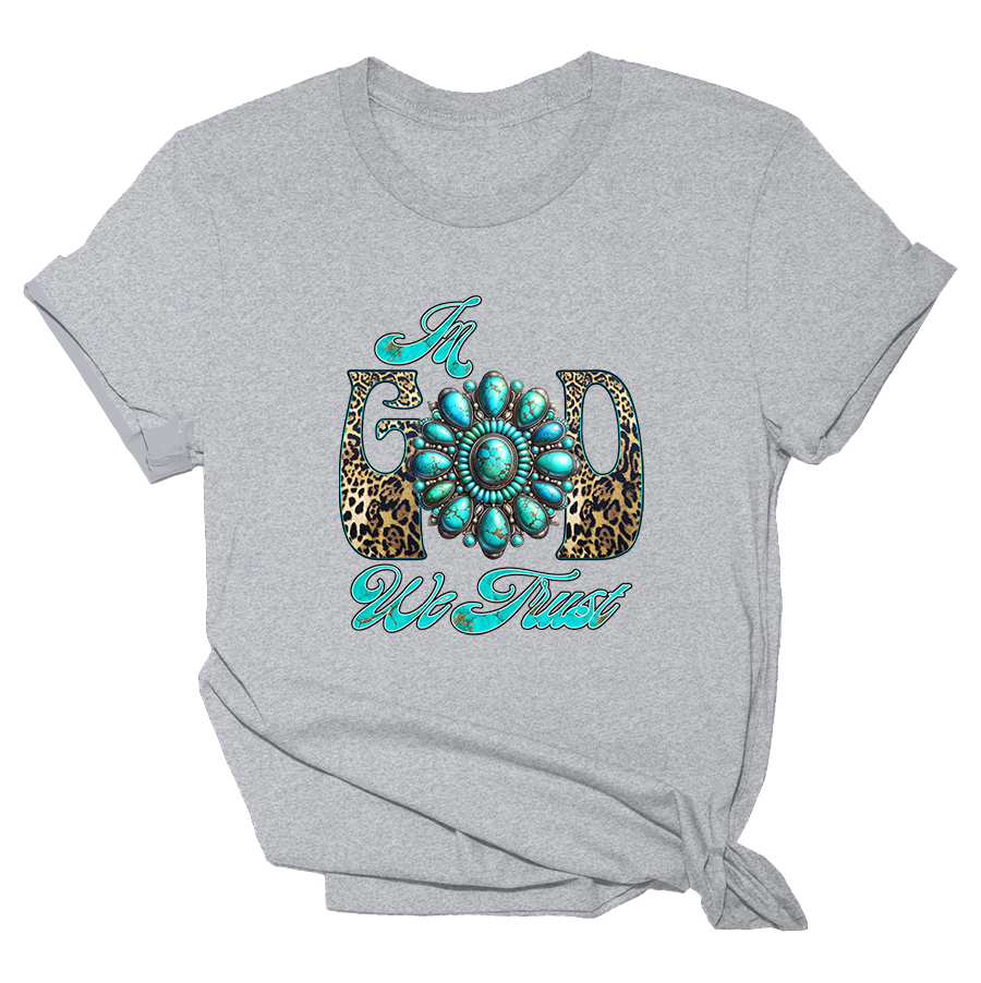 In God We Trust - Turquoise Leopard Print - Womens Tee