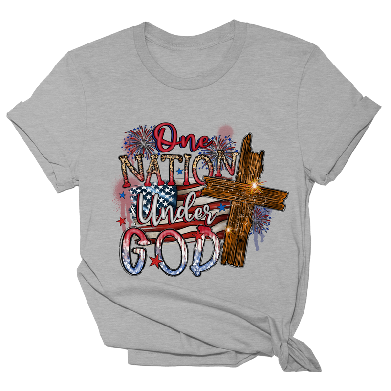 One Nation Under God Cross w/Fireworks Tee 1118