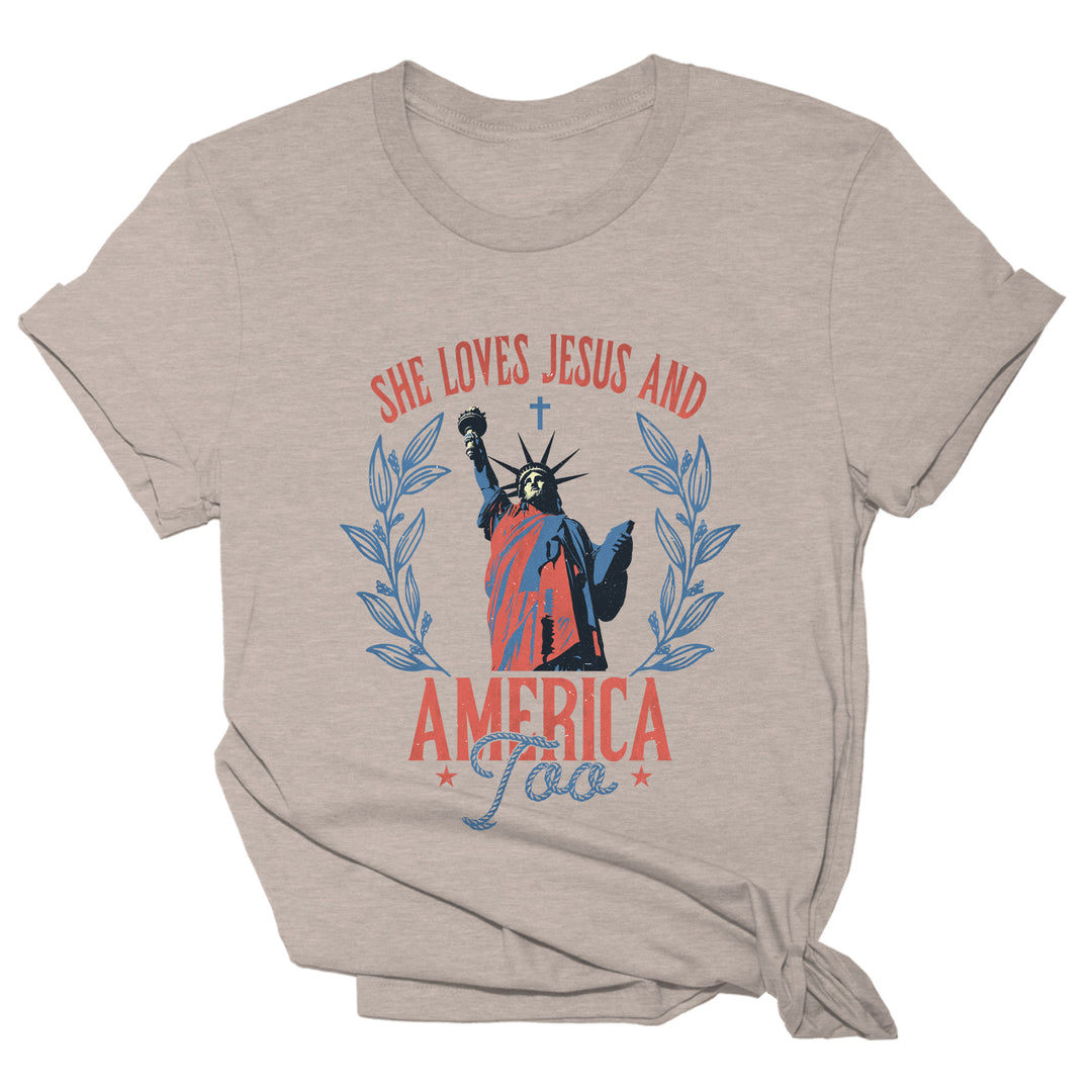 She Loves Jesus Statue of Liberty Tee - 2071