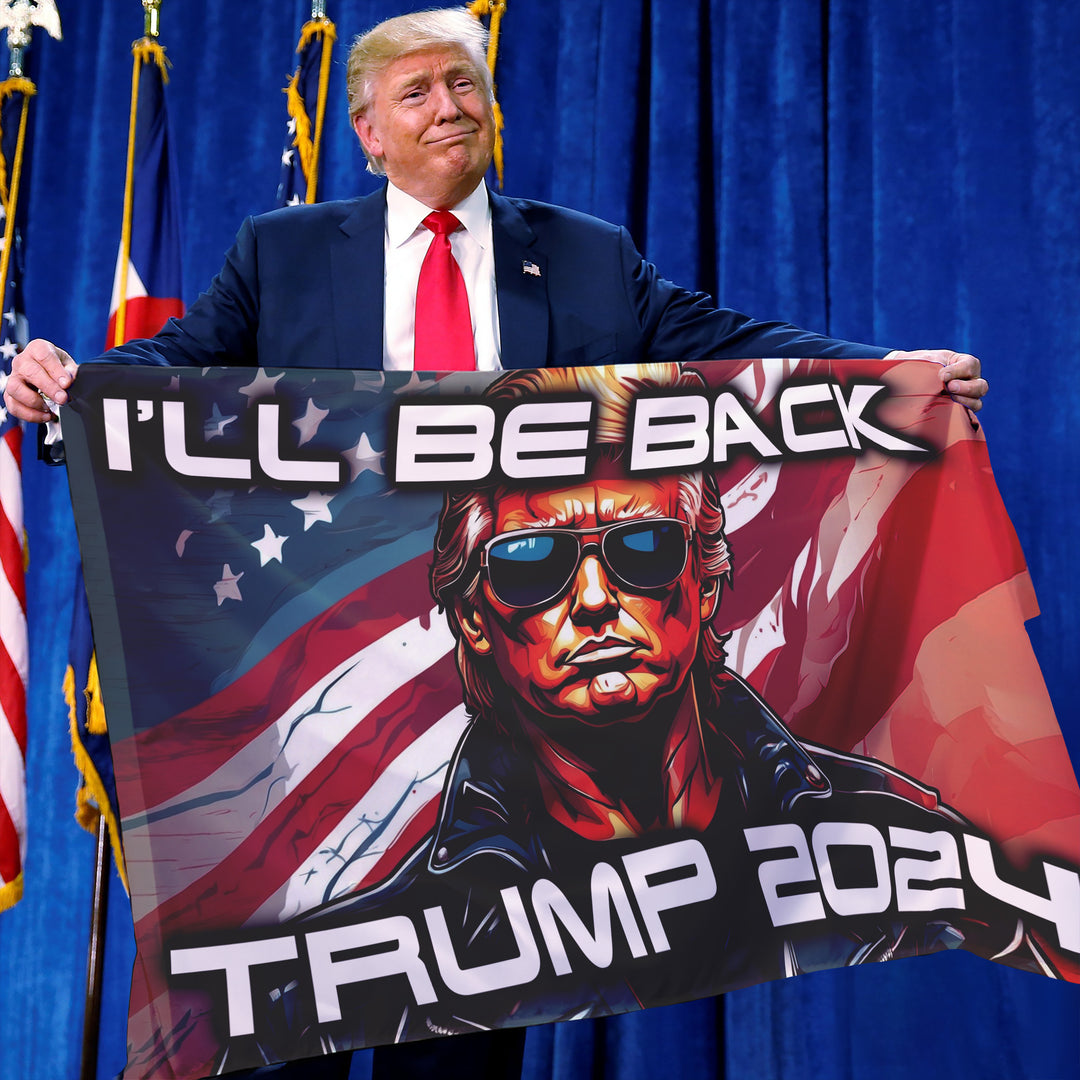 TRUMP - I'LL BE BACK WITH FLAG BACKGROUND - FLAG