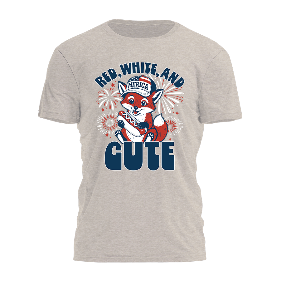 Red White and Cute - Fox Tee - 4797