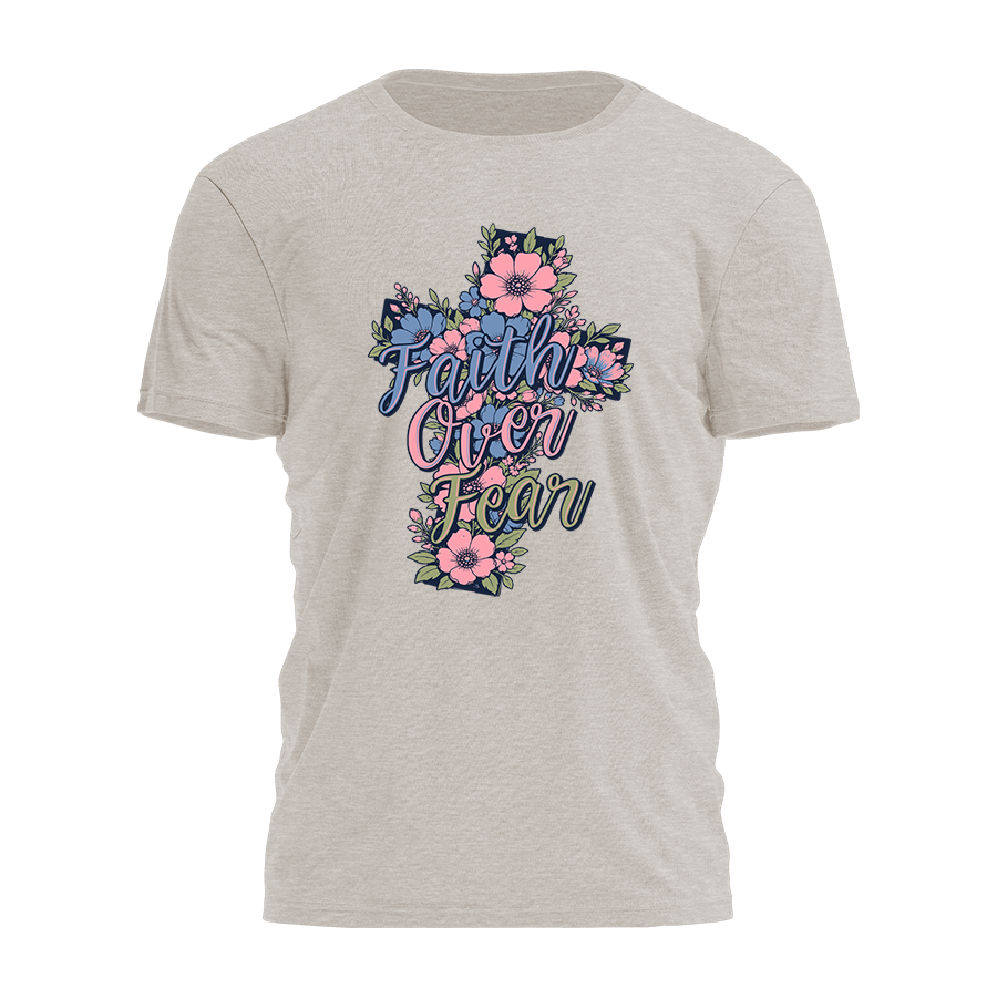 Faith Over Fear - Flower Cross Tee - 4993