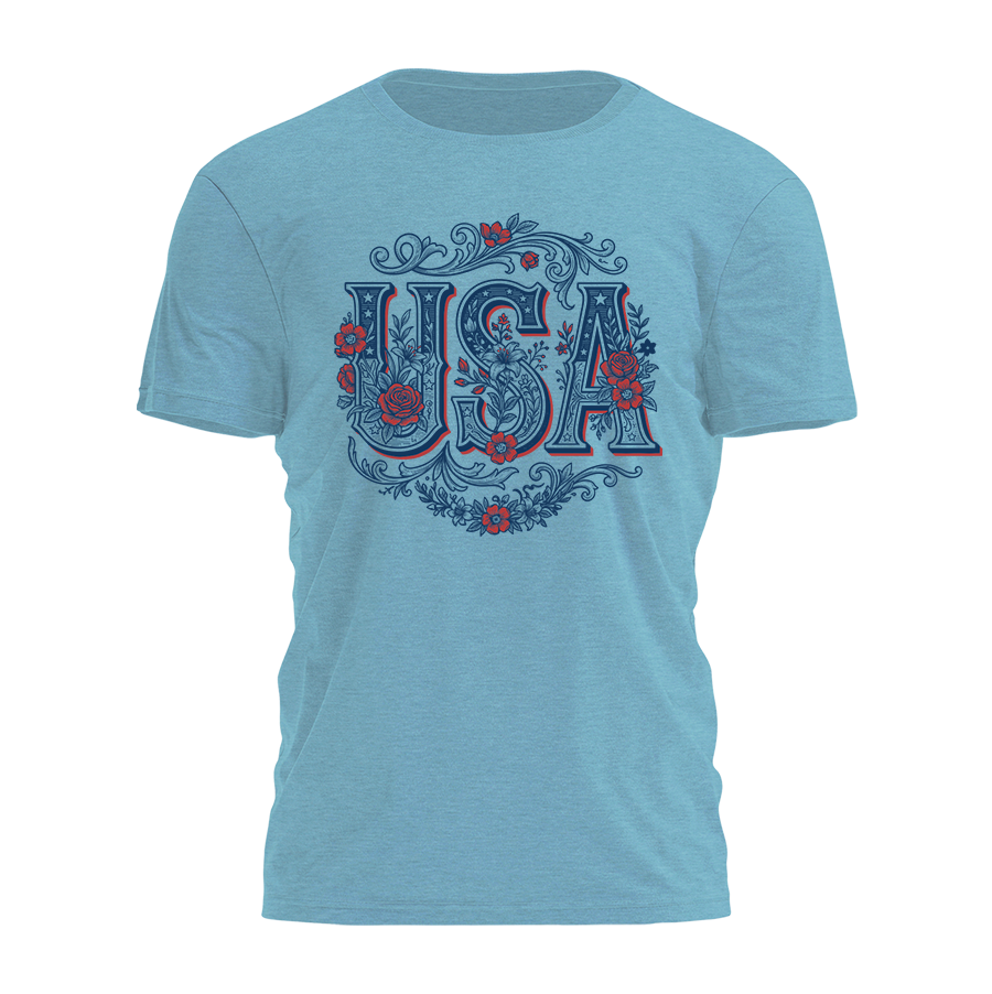 USA - Floral Engraving Tee - 4929