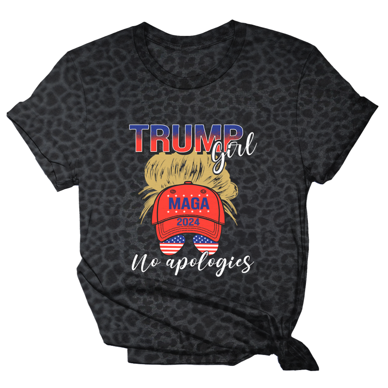 Trump Girl No Apologies Tee - Leopard Print - 2024