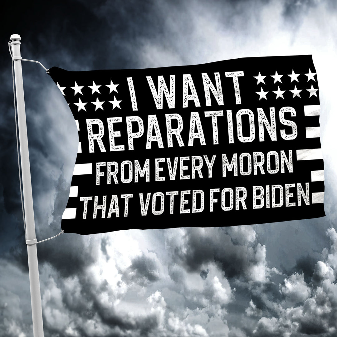 I Want Reparations Black and White Flag