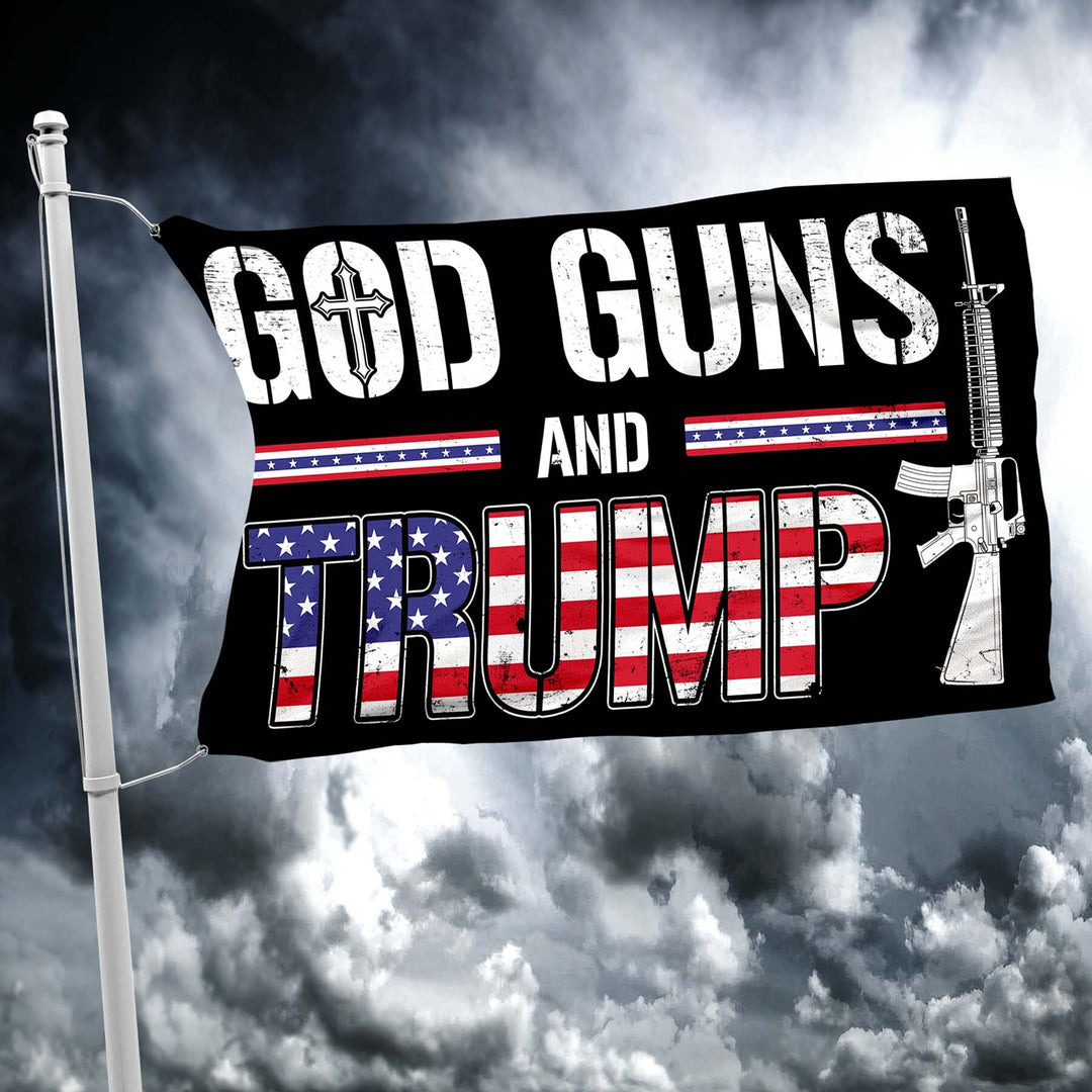 God Guns Trump Cross and Rifle Flag