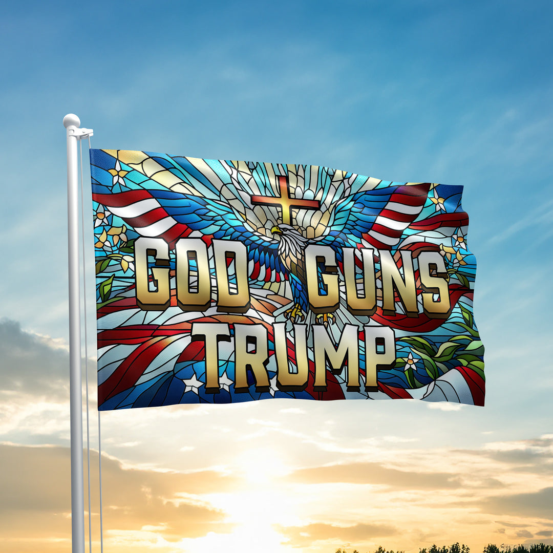 GOD GUNS TRUMP Stain Glass Flag