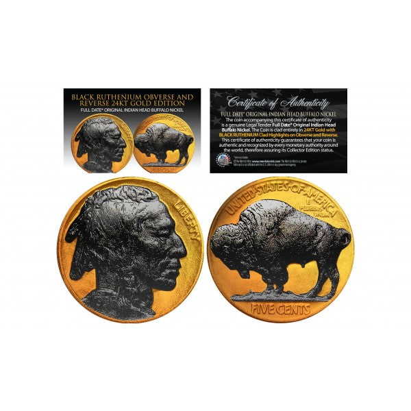 1930's 24K Gold Plated Buffalo Nickel w/ Ruthenium Features