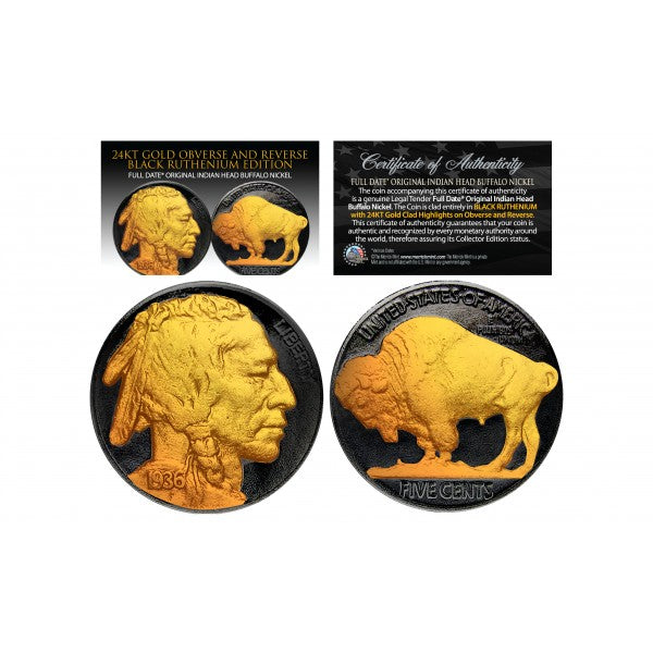 1930's Ruthenium Buffalo Nickel 24k Gold Clad Obverse & Reverse