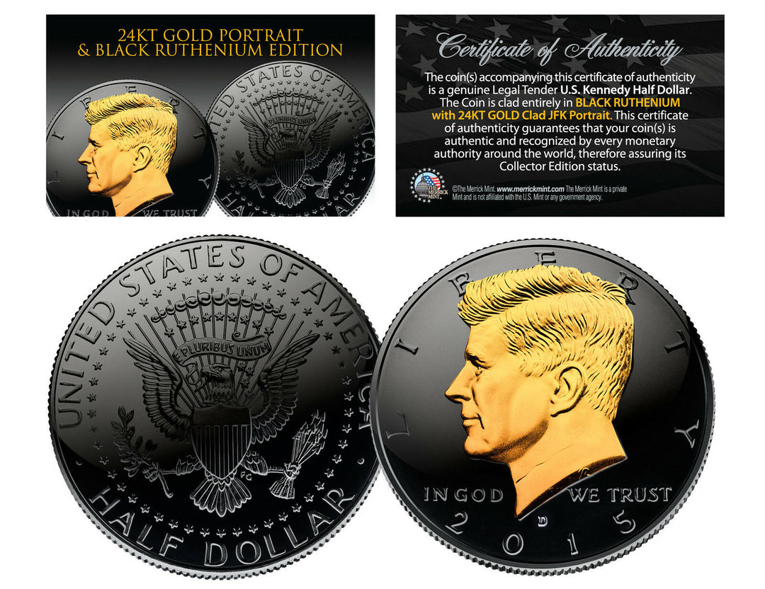 Black Ruthenium 24k Gold 2015 JFK Kennedy Half Dollar