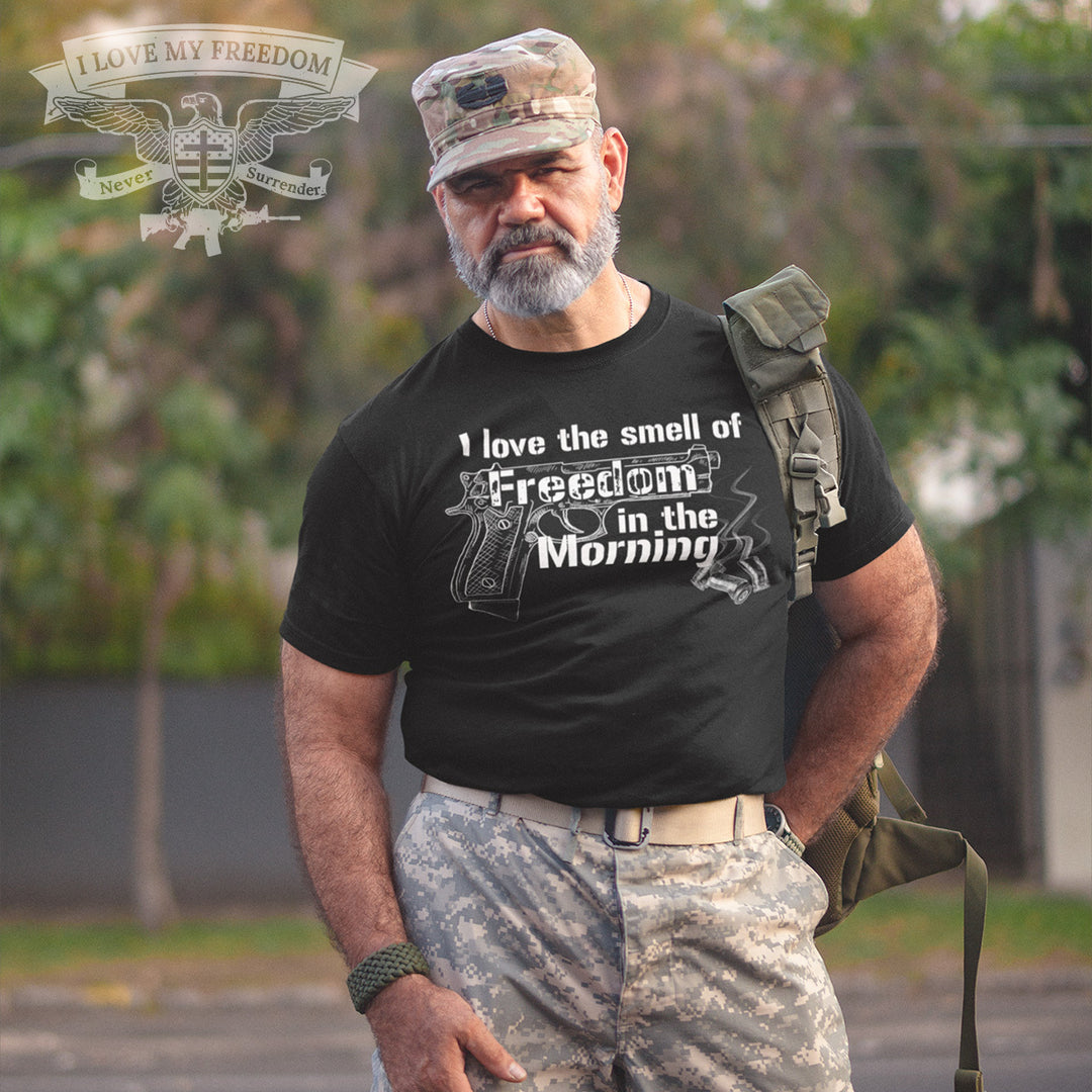 Love The Smell Of Freedom In The Morning T-Shirt (Guns)