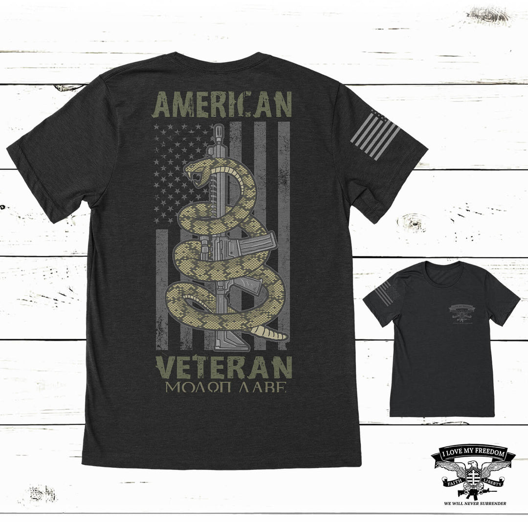 Snake Gun Flag Veteran T-Shirt - I Love My Freedom