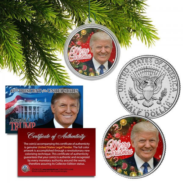 Trump Christmas Ornament JFK Half Dollar